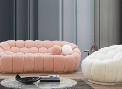 Luxury pink and white living room sofa set three seater + armchair luxury couch